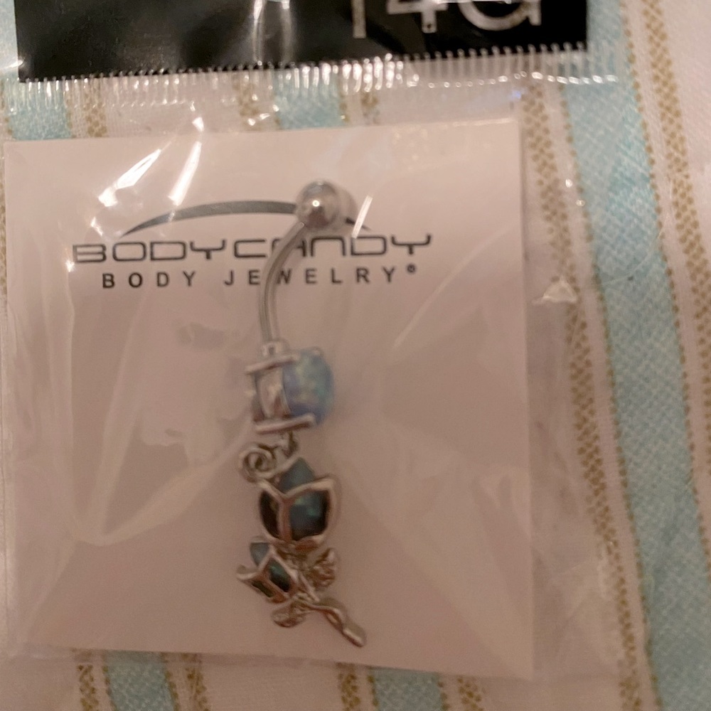 Body Candy 14G blue/silver flower belly button ring